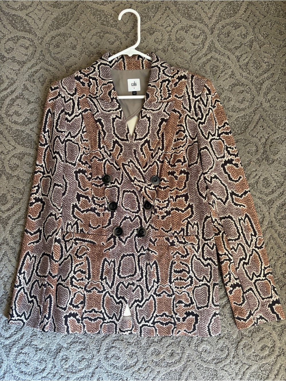 CAbi Women's Double-Breasted Snake Print Blazer - Brown, Black, Cream
